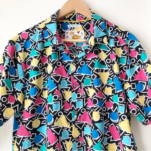 OH SNAP! Drill Clothing 90s Memphis Style Geo Print Button Up Shirt Size Large - Picture 5 of 13